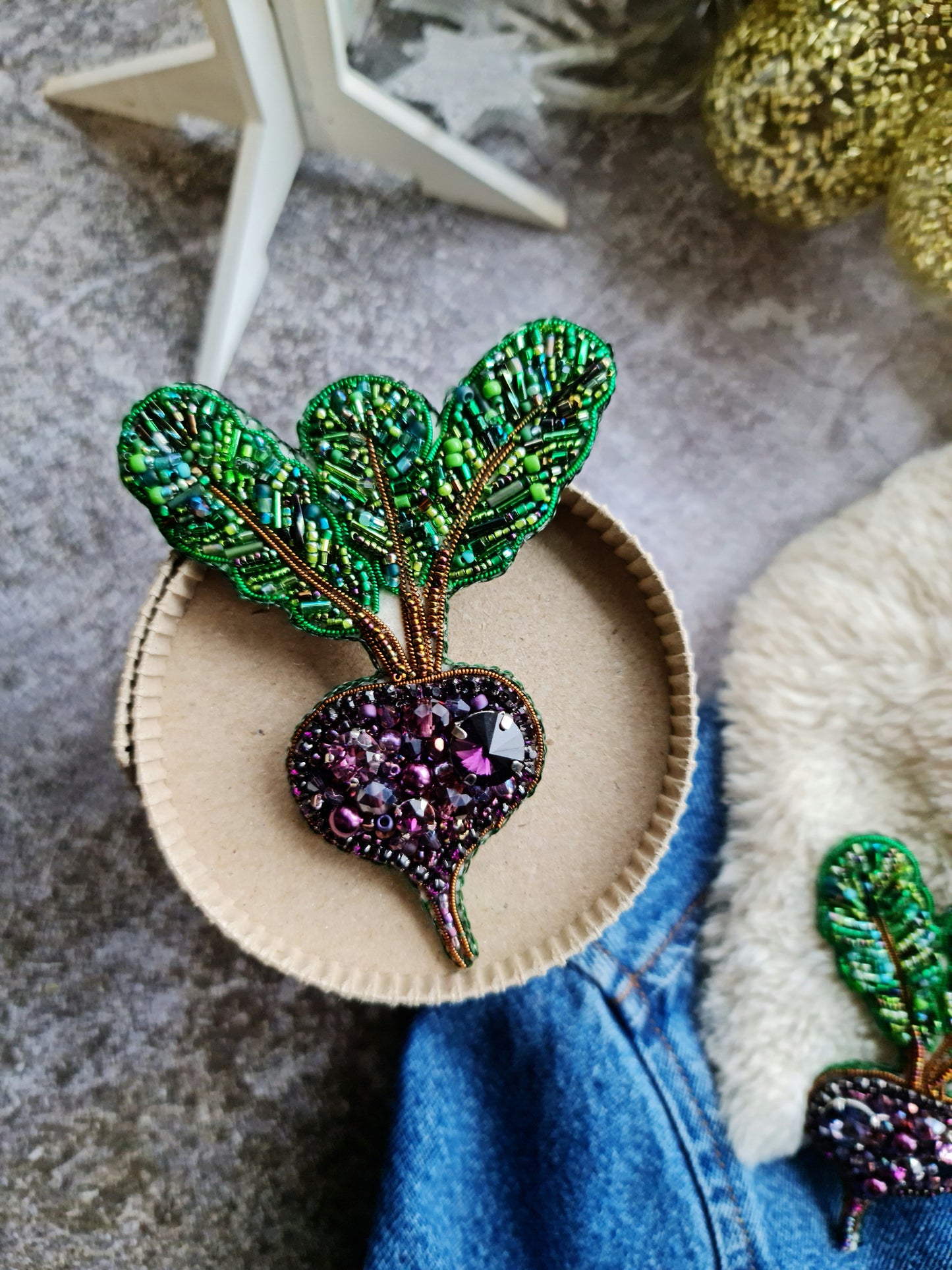 Gardener gift Purple Beet Crystal Pin, Vegetable Handmade jewelry Brooch