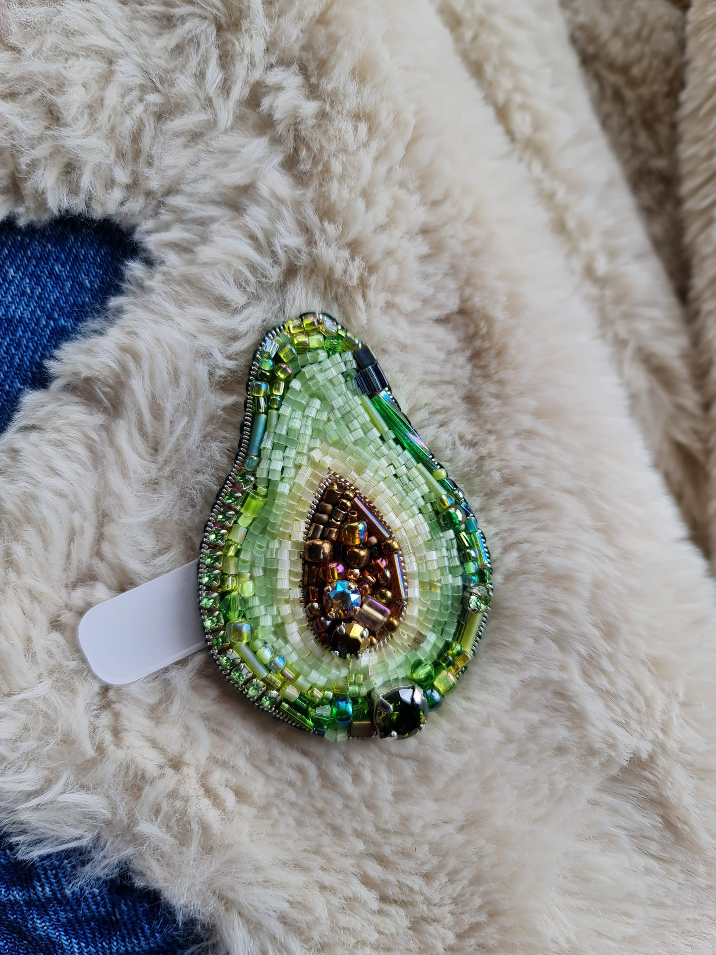Lapel pin avocado beaded brooch, Fruit jewelry, father's day gift, gardener gift