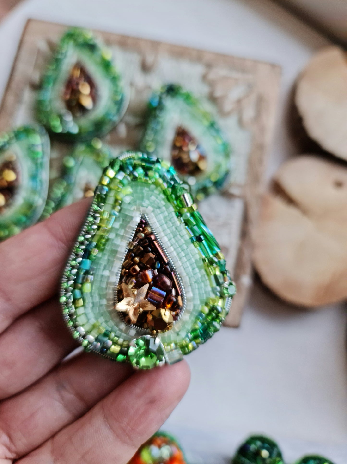 Lapel pin avocado beaded brooch, Fruit jewelry, father's day gift, gardener gift