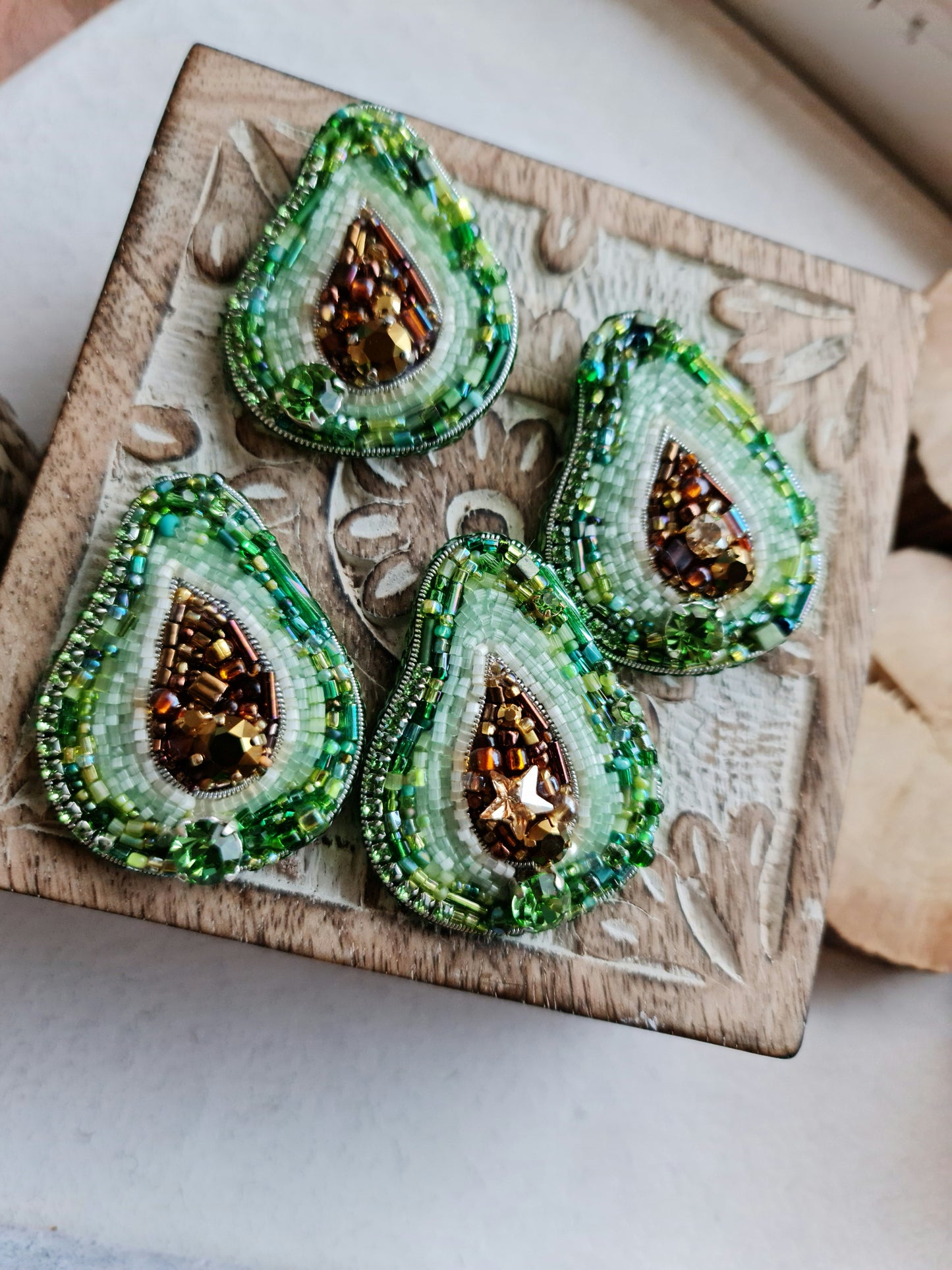 Lapel pin avocado beaded brooch, Fruit jewelry, father's day gift, gardener gift
