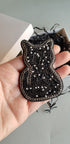 Cat beaded brooches hand embroidered in black and gold colors with beads crystals and metallic details