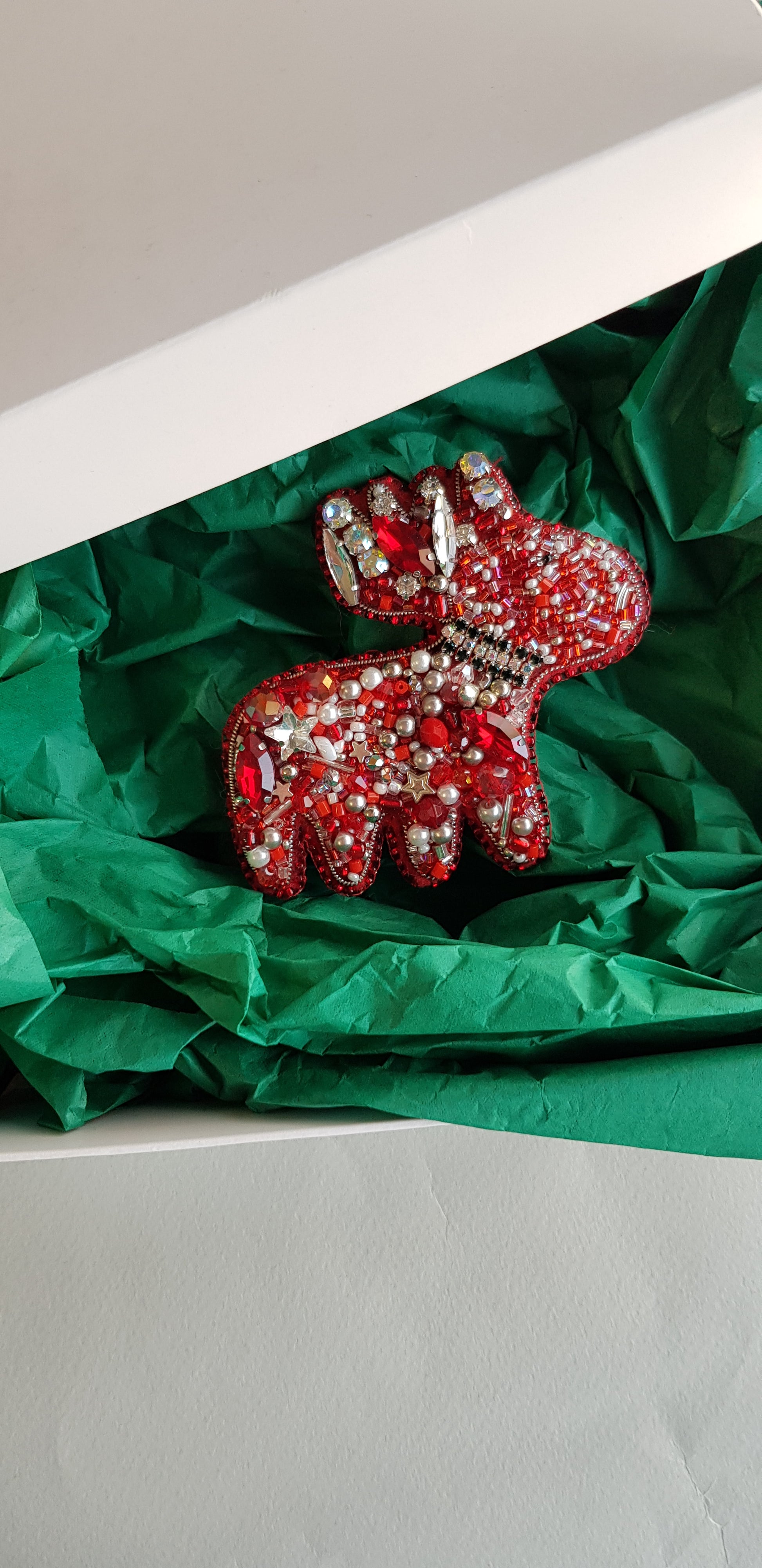 Ruby Red Reindeer Brooch