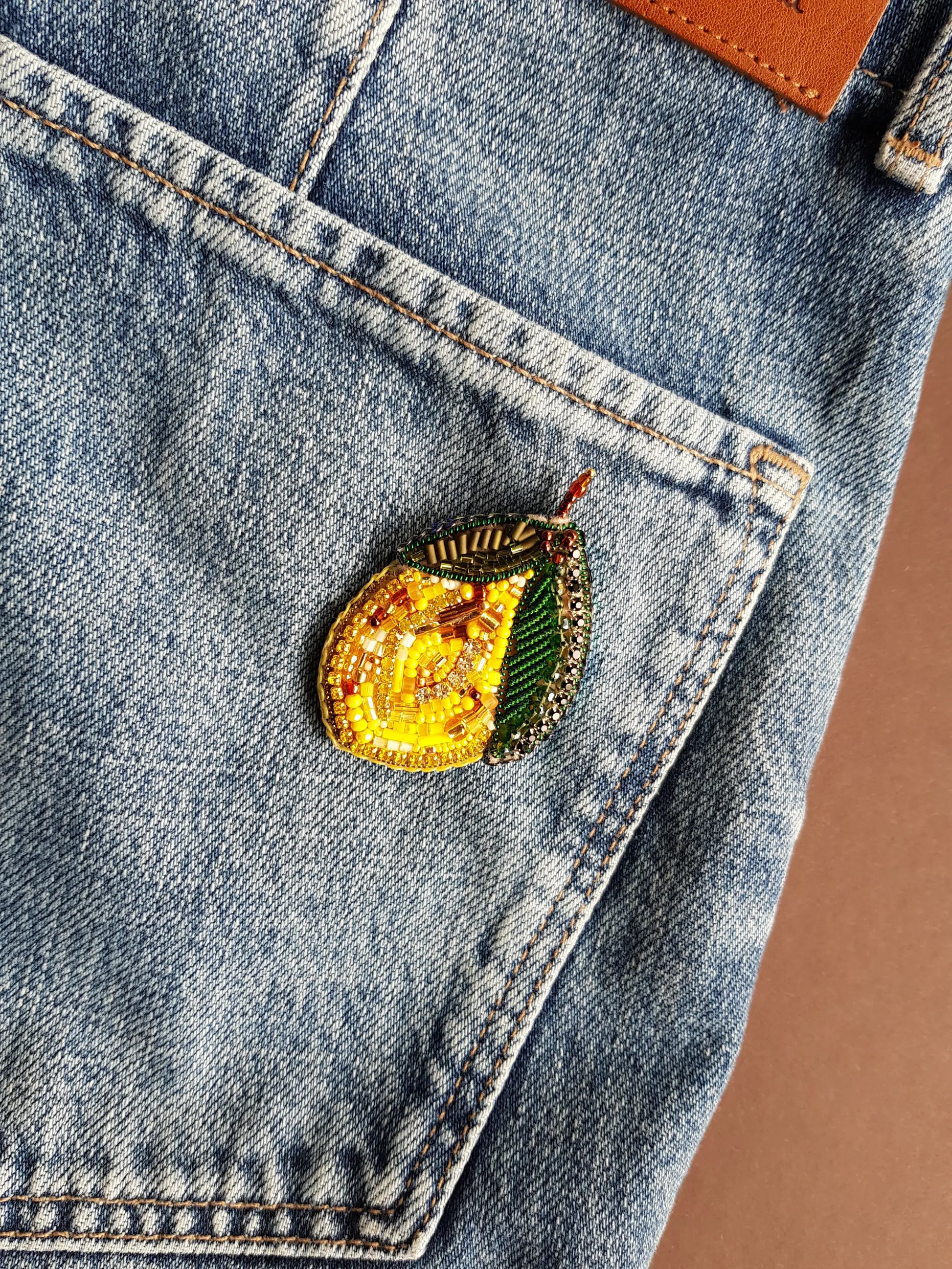 Lemon Beaded Brooch
