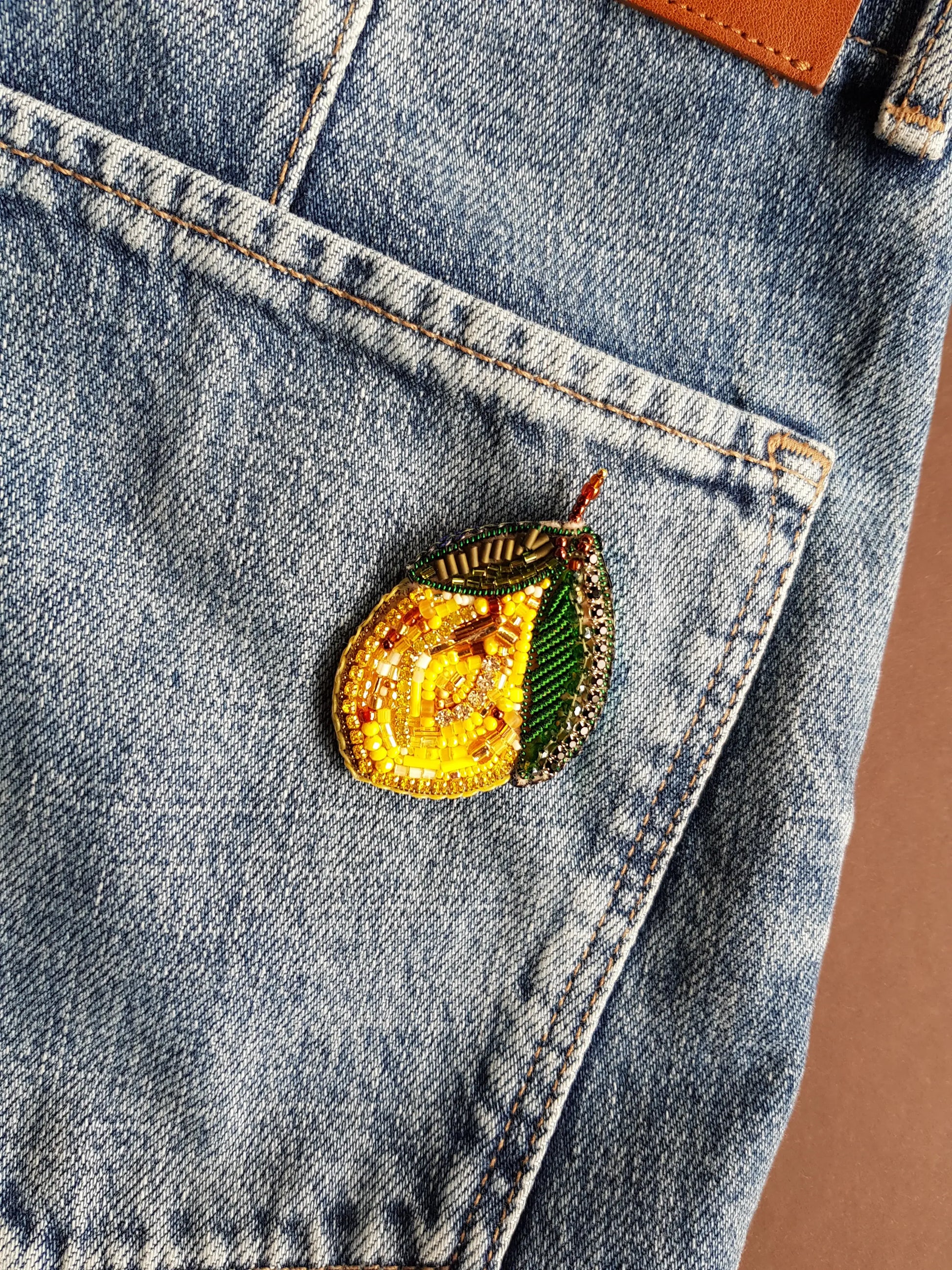 Lemon Beaded Brooch