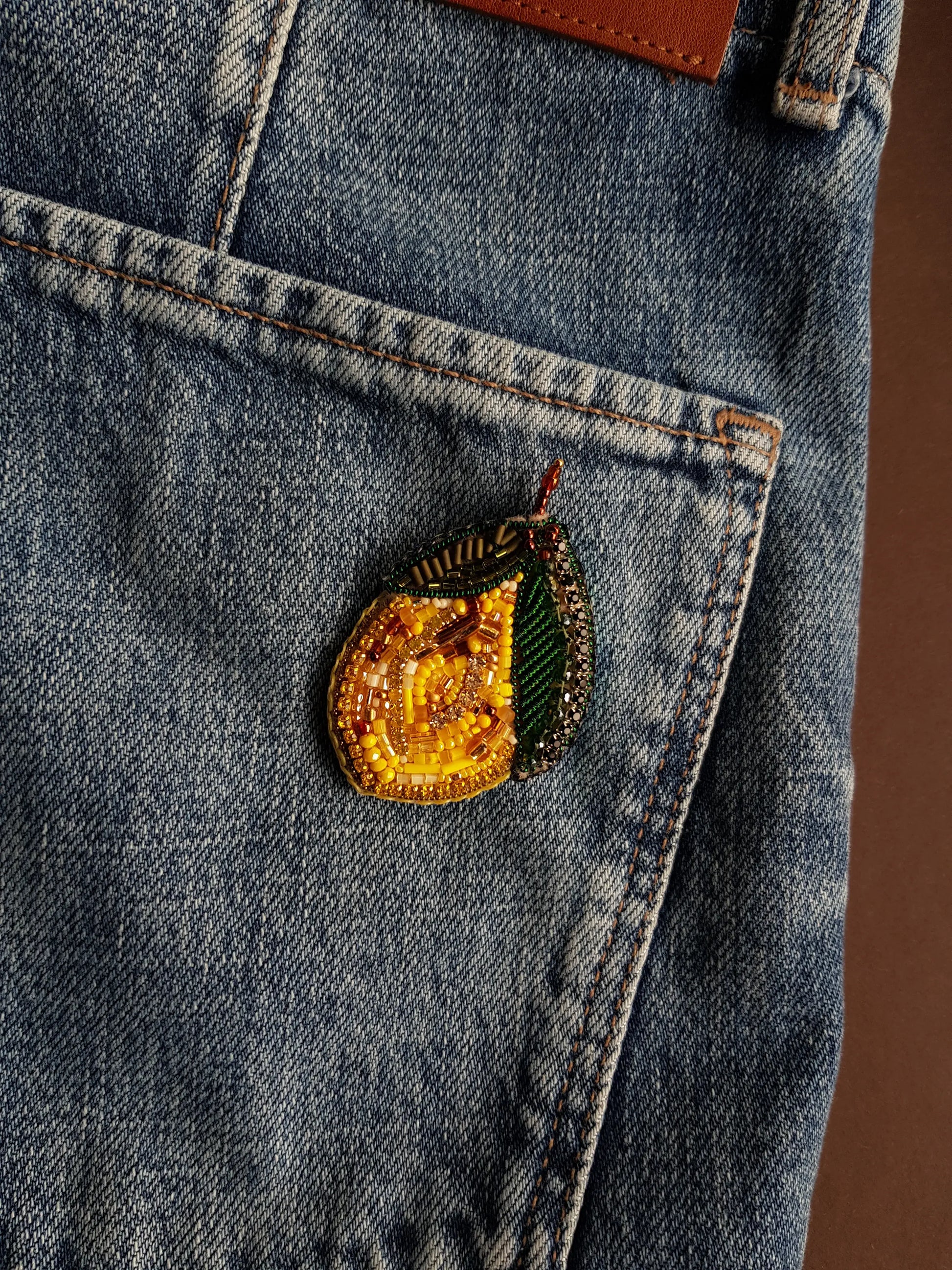 Lemon Beaded Brooch