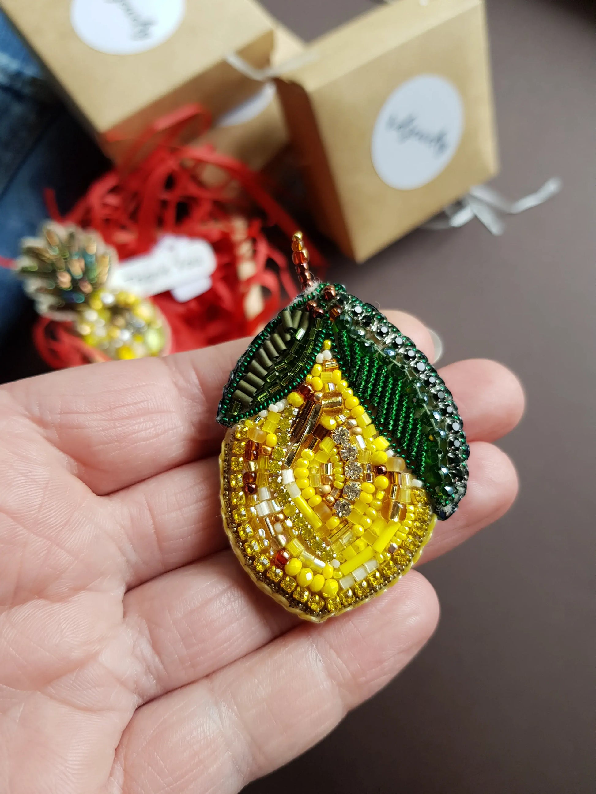 Lemon Beaded Brooch
