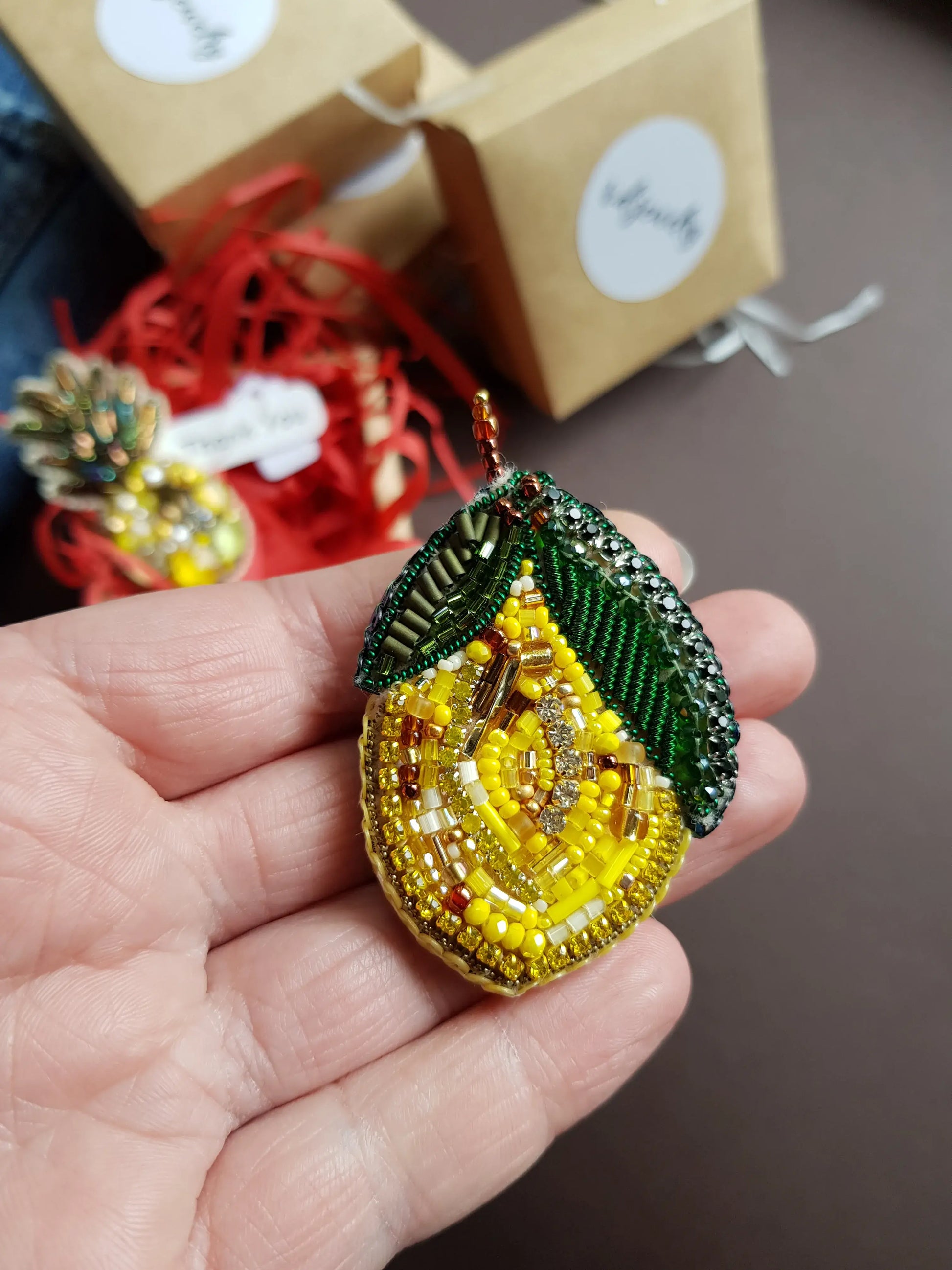Lemon Beaded Brooch