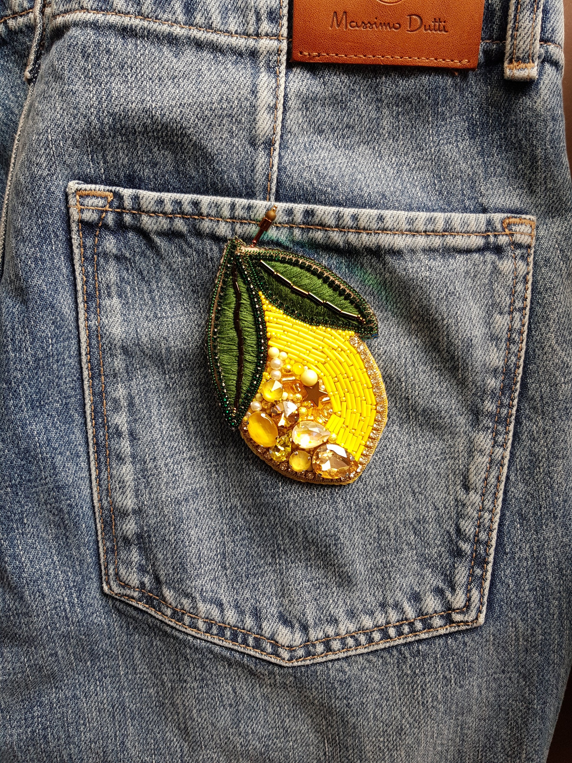 Large Lemon Beaded Brooch