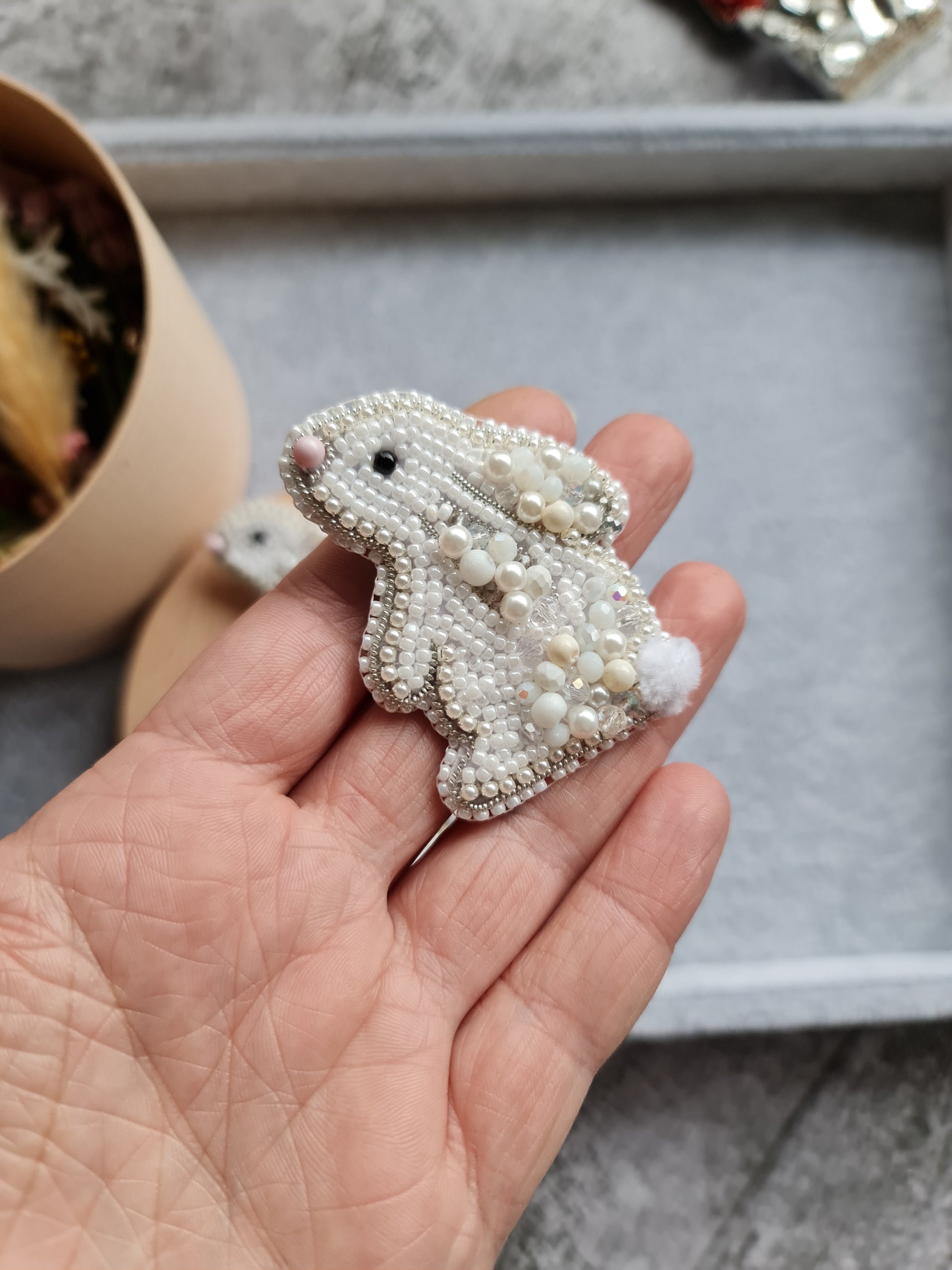 Mini Bunny Beaded Brooch