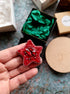 Red star beaded brooch hand embroidered with crystals beads and silver details