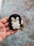 Penguin beaded brooch hand embroidered with black beads white fluffy belly and yellow bead details