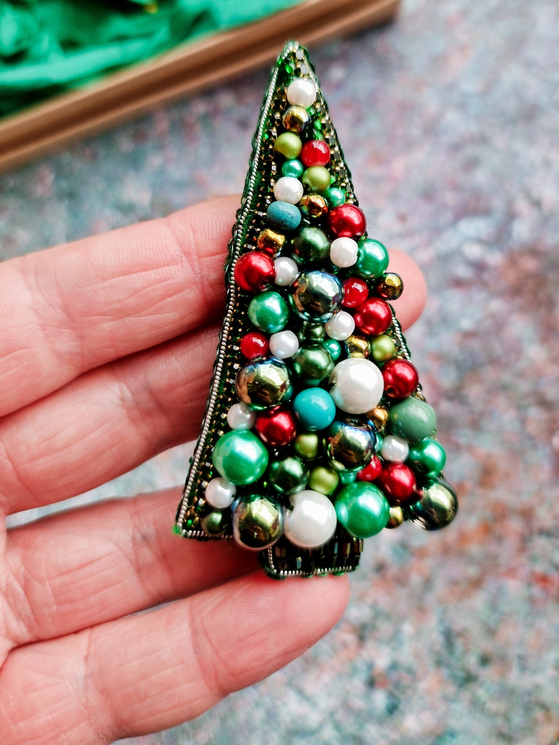 Christmas Tree Beaded Brooch