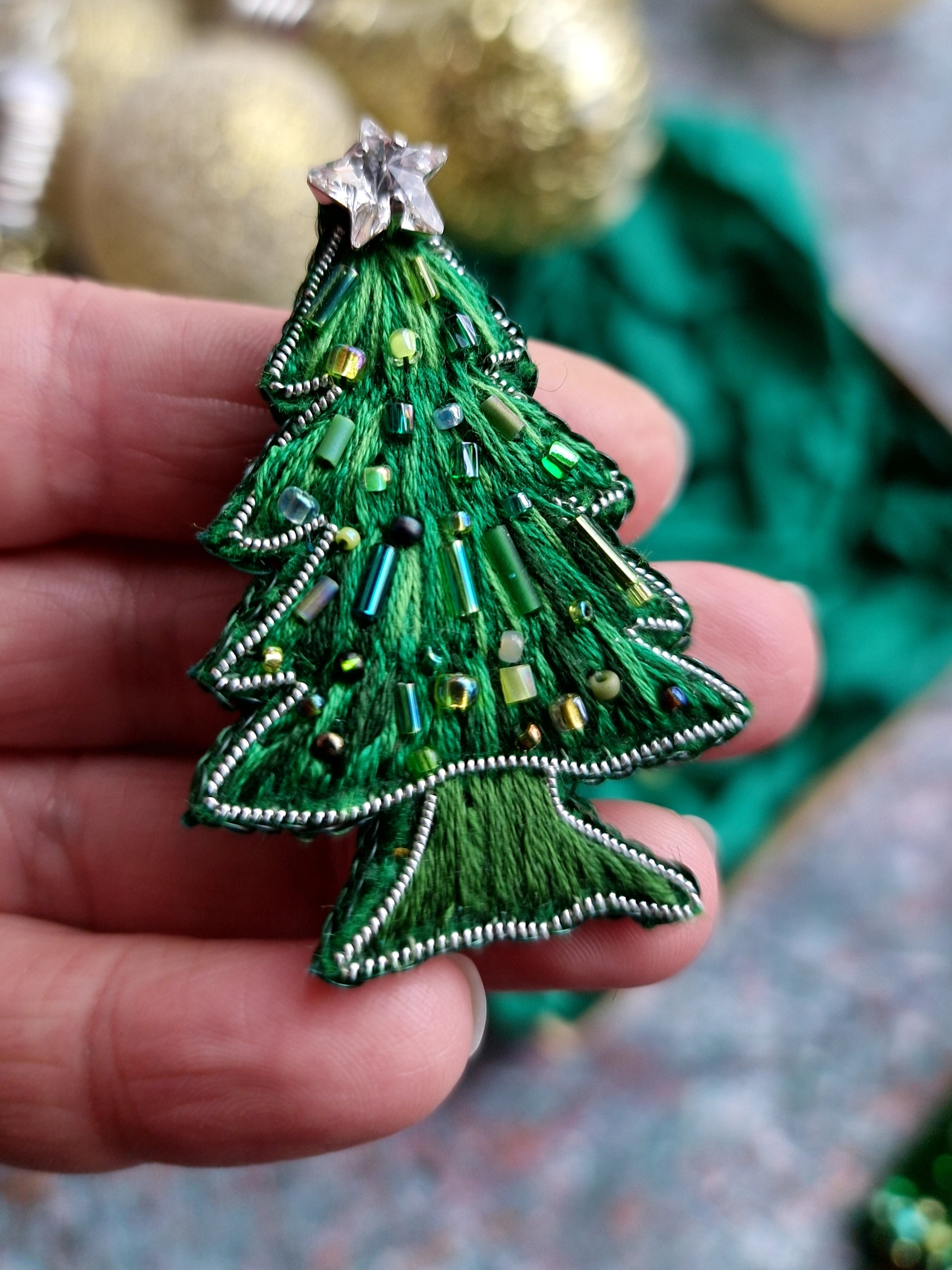 Emerald Christmas Tree Brooch with Swarovski Star