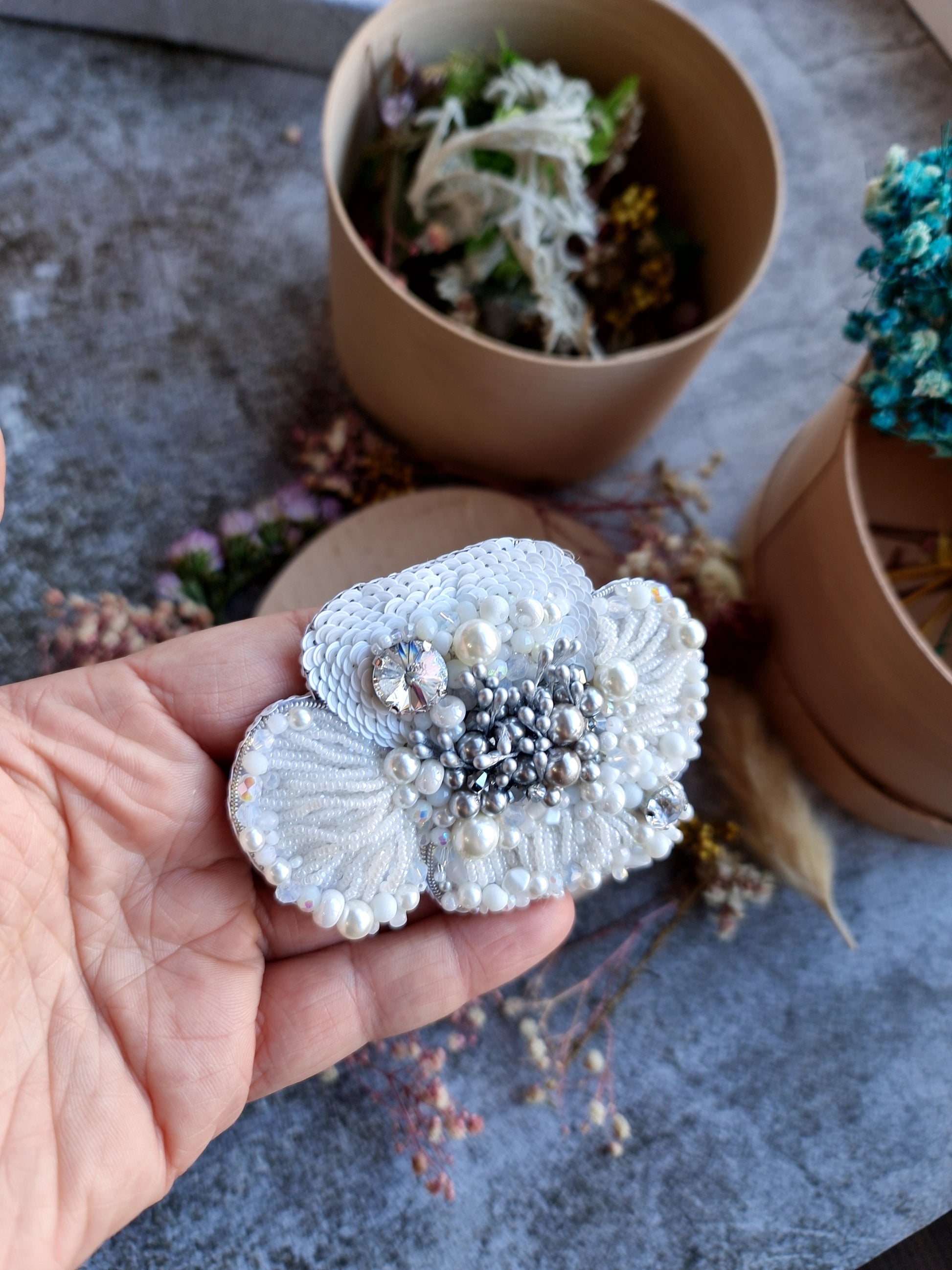 Poppy Flower Beaded Brooch