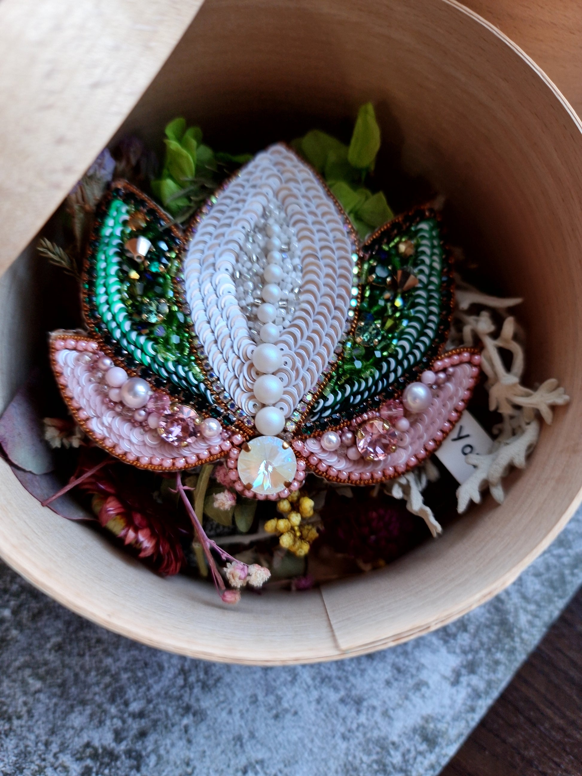 Lotus Flower Beaded Brooch