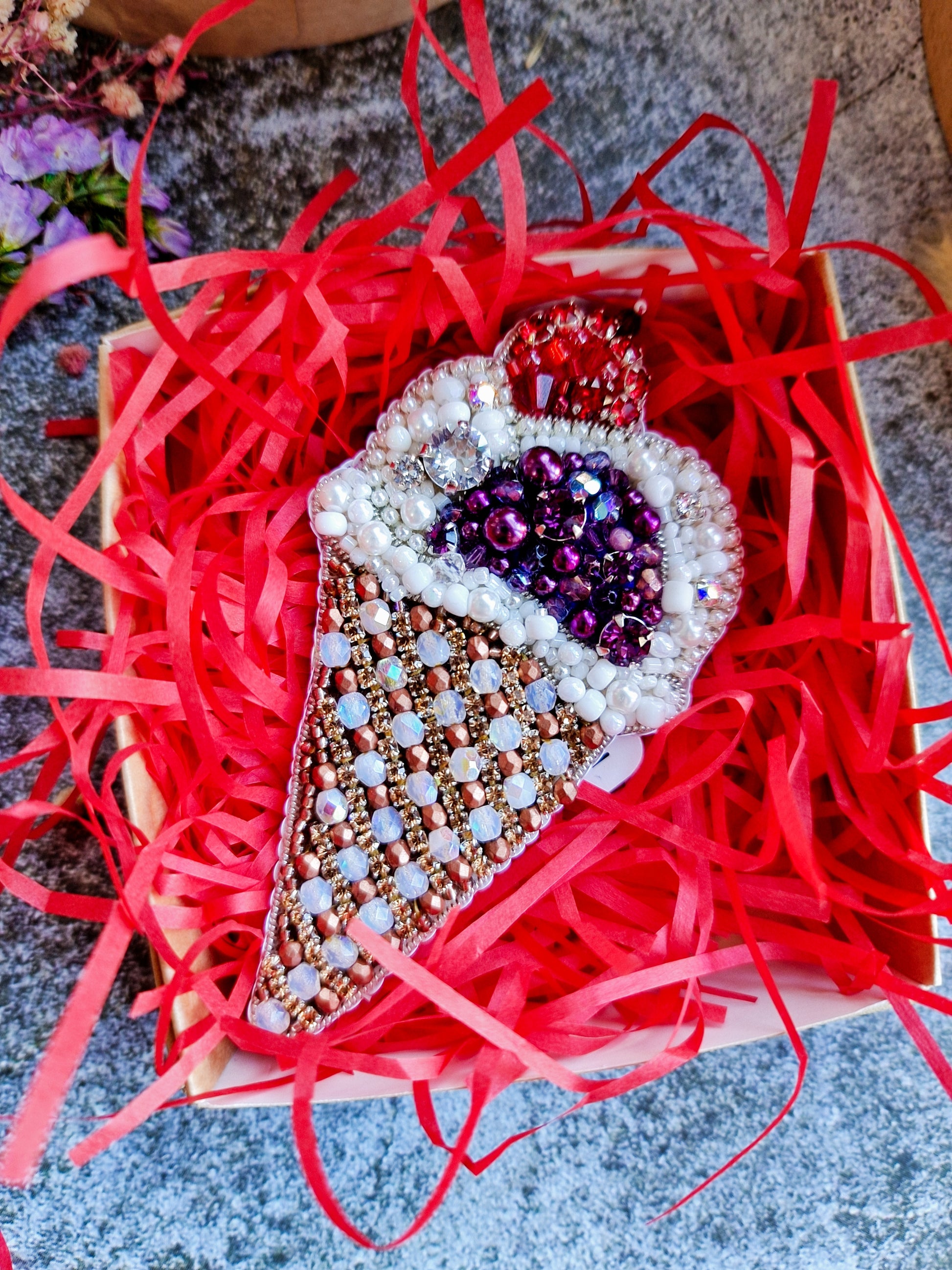 Ice Cream Cone Beaded Brooch