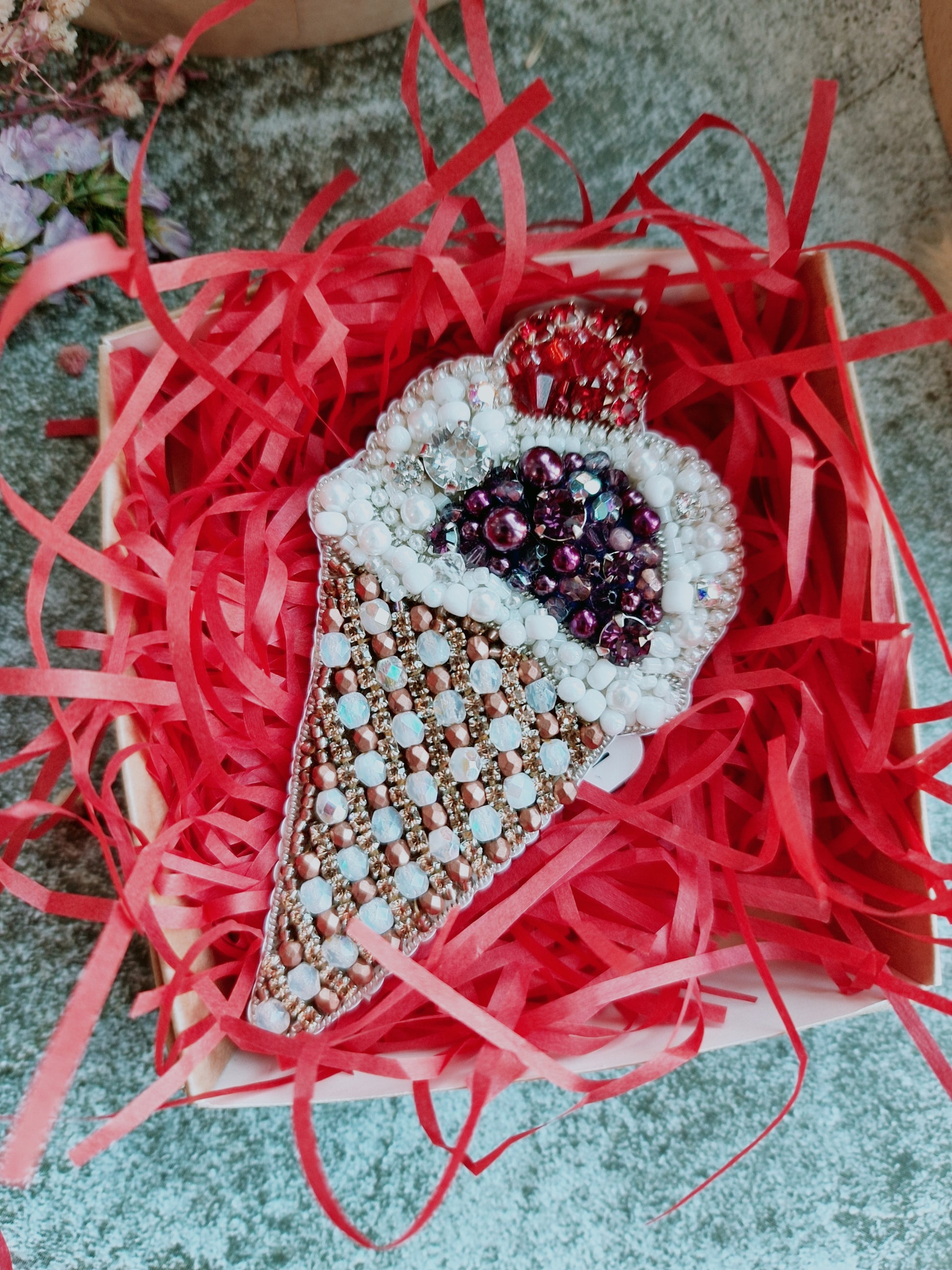 Ice Cream Cone Beaded Brooch