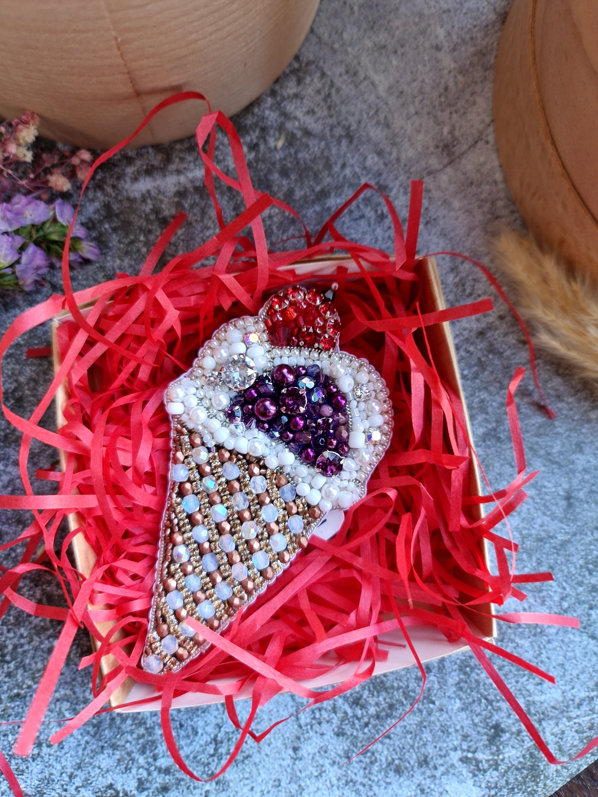 Ice Cream Cone Beaded Brooch