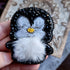 Penguin beaded brooch hand embroidered with black beads white fluffy belly and yellow bead details