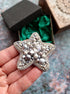 Silver star beaded brooch hand embroidered with pearls crystals and metallic bead details