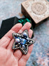 Blue star beaded brooch hand embroidered with crystals pearls and silver details
