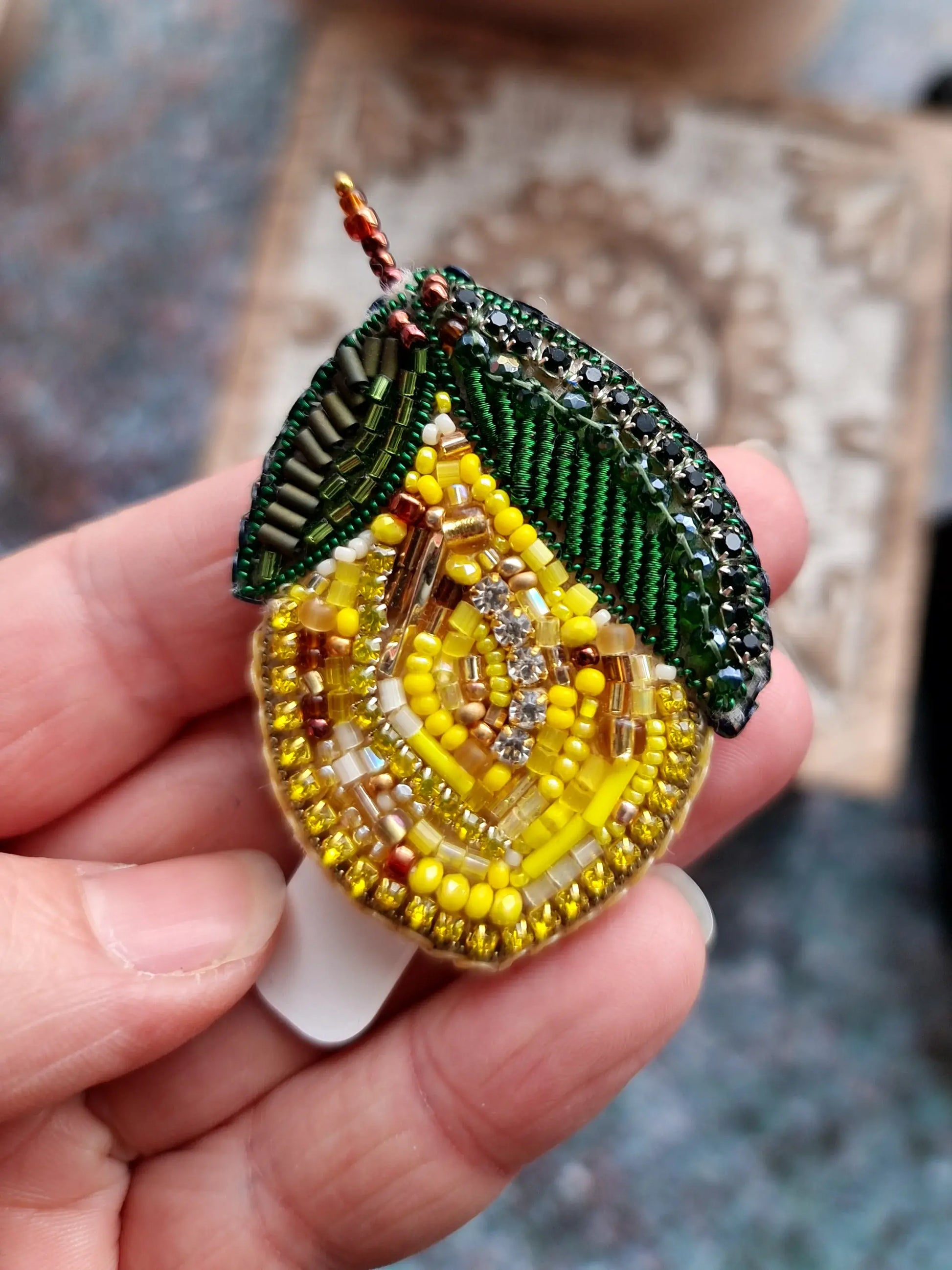 Lemon Beaded Brooch