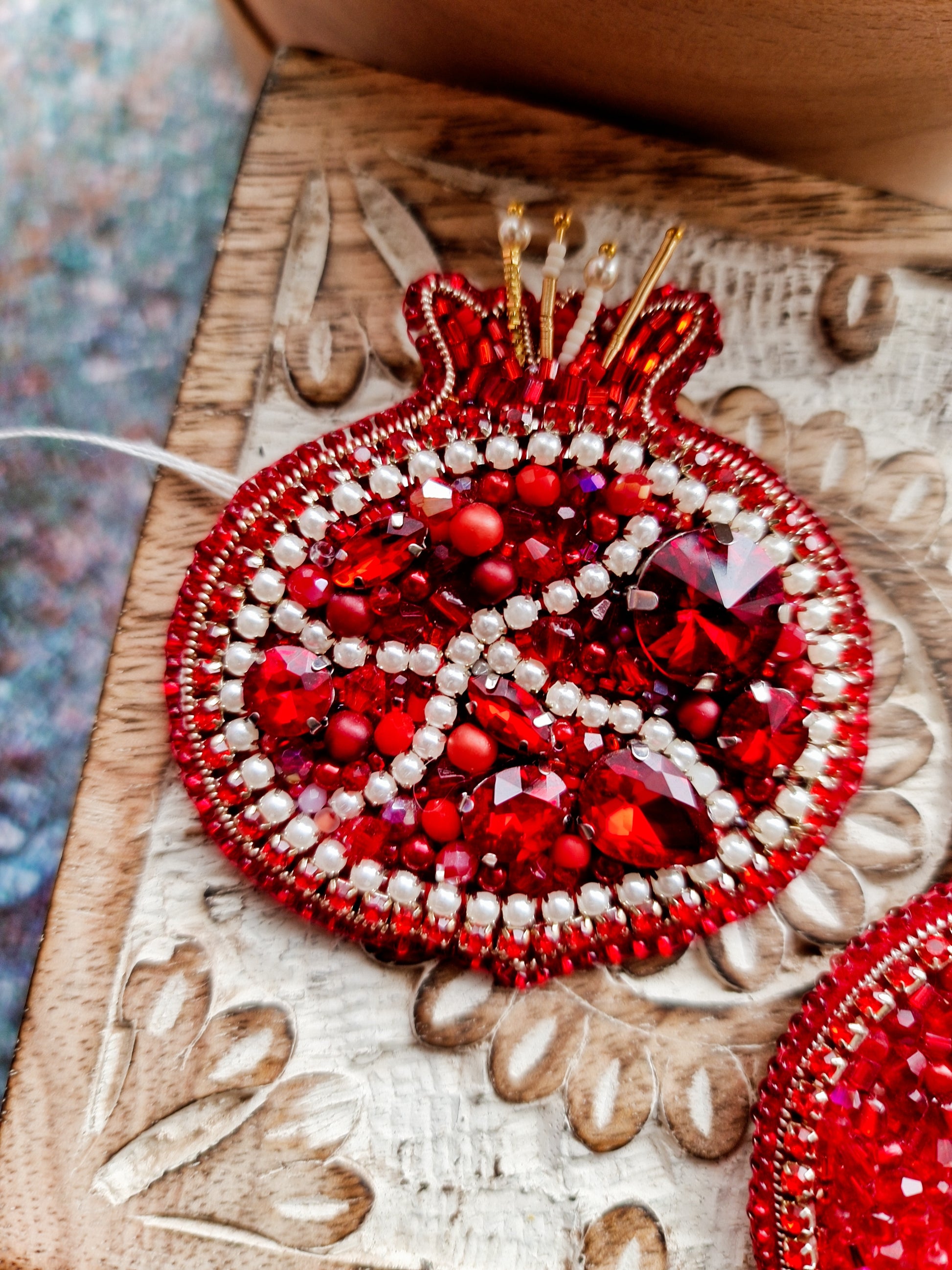 Pomegranate Beaded Brooch