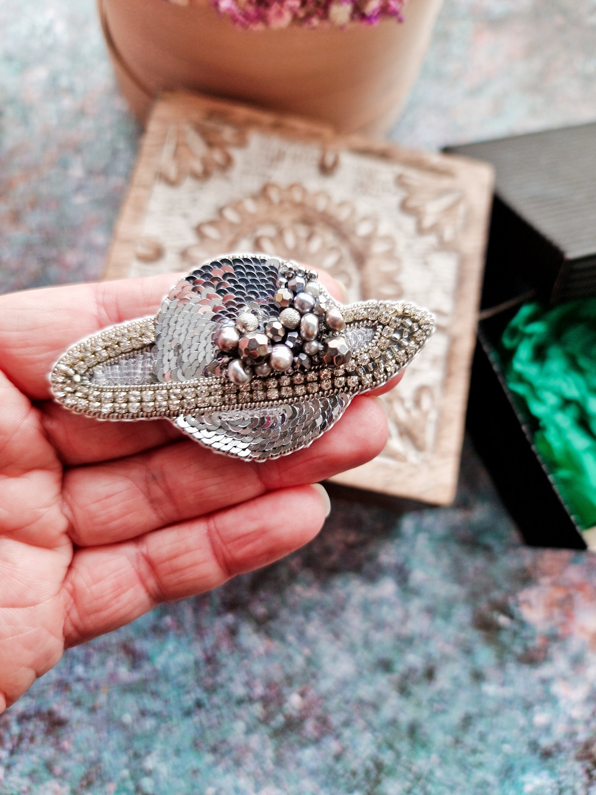 Saturn Planet Beaded Brooch