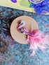 Pink flamingo beaded brooch hand embroidered with pink crystals, beads, soft feathers, and sparkling bird details