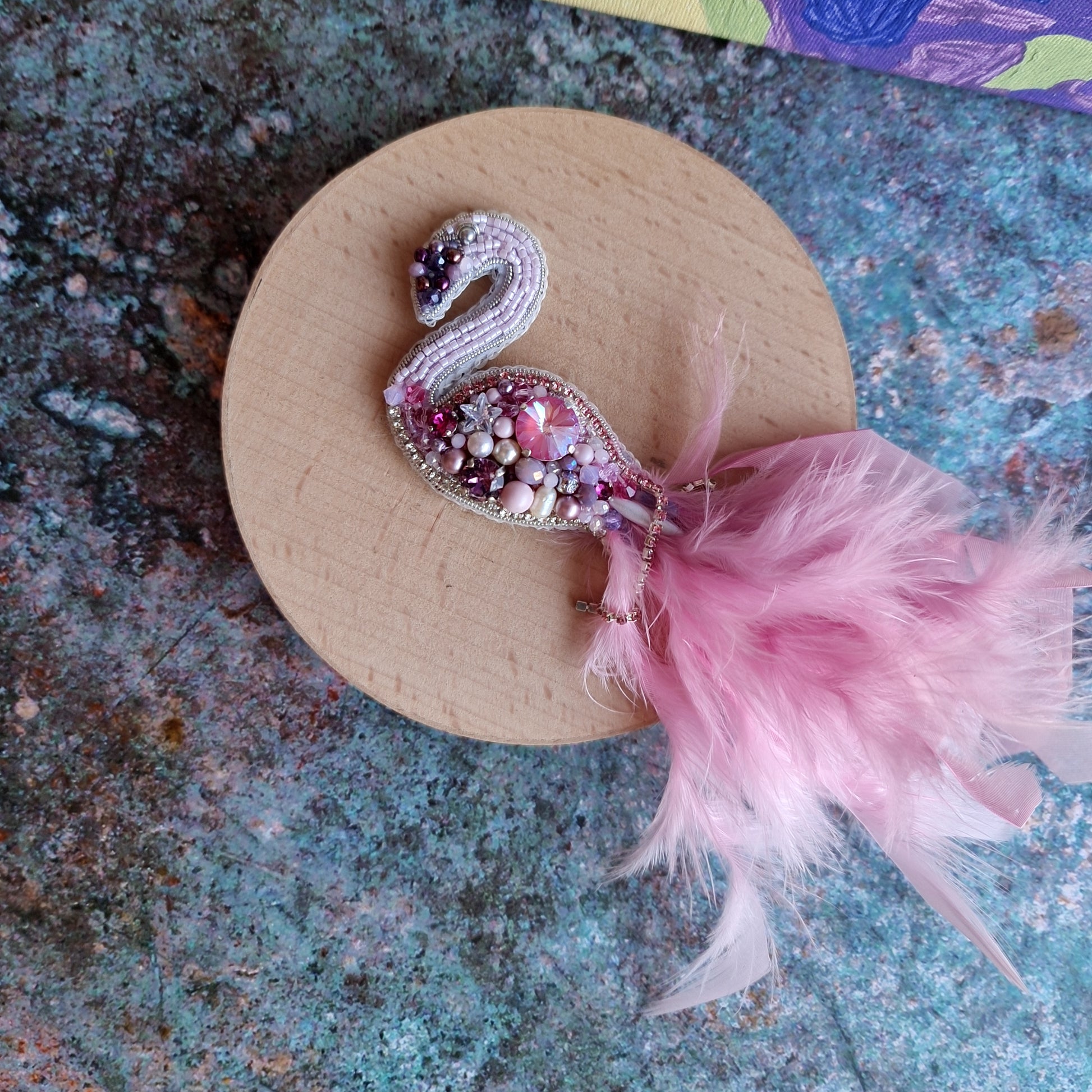 Flamingo Beaded Brooch
