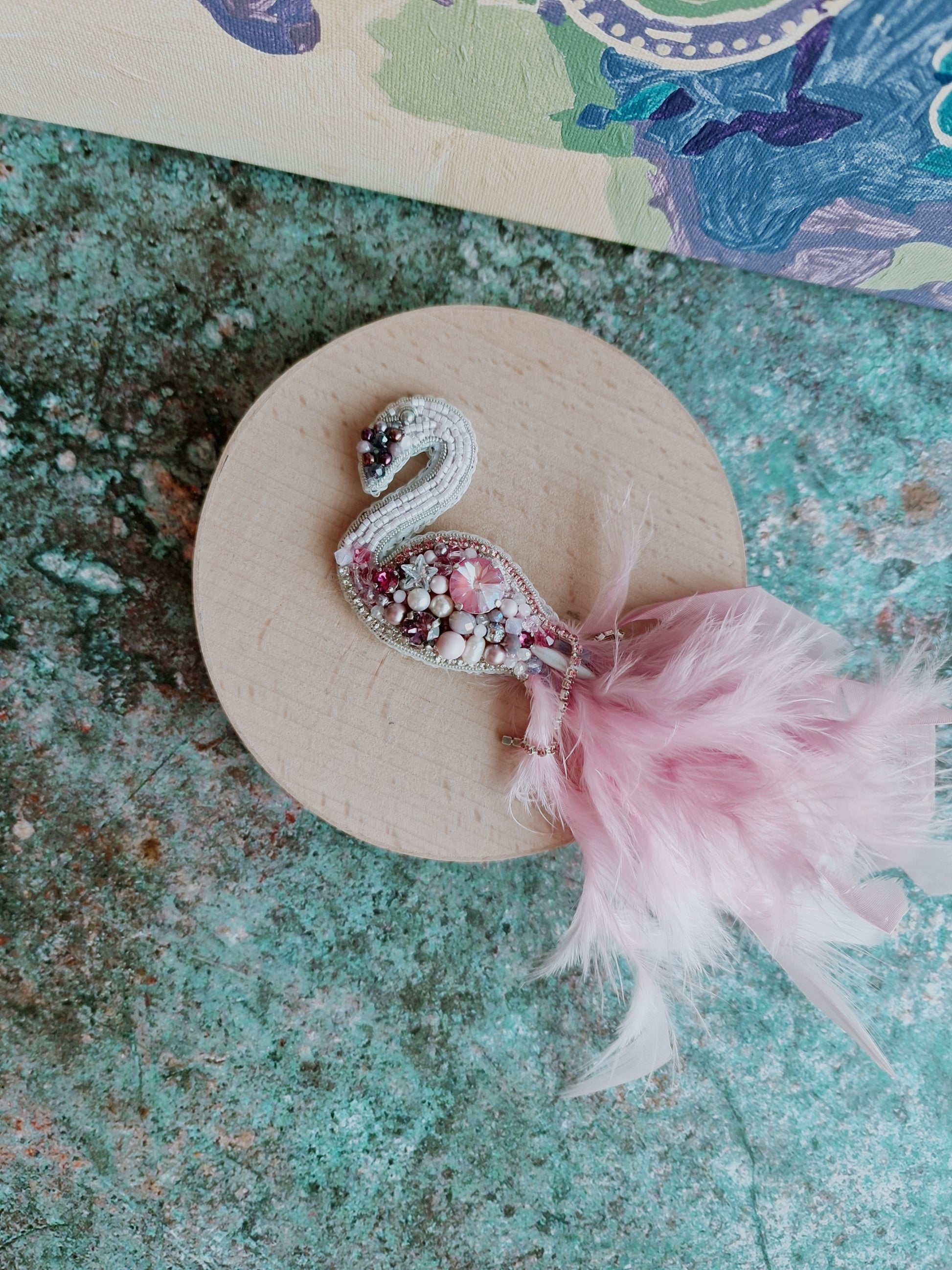 Flamingo Beaded Brooch