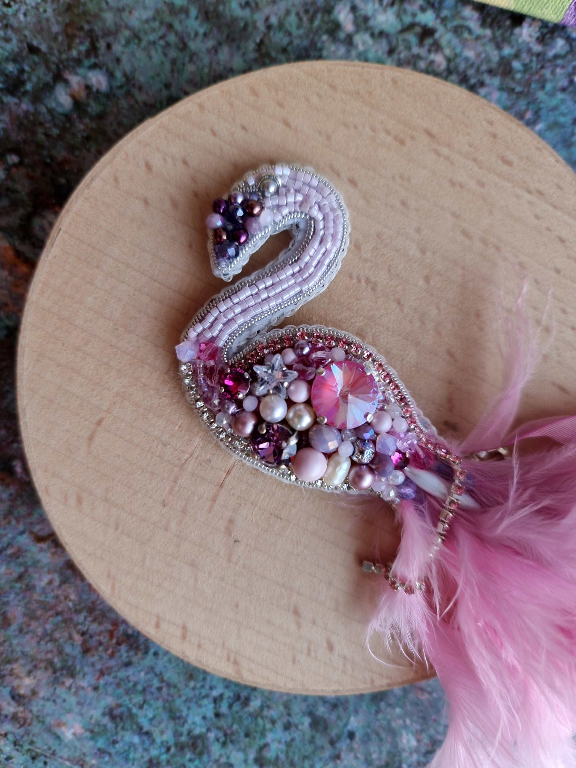 Flamingo Beaded Brooch