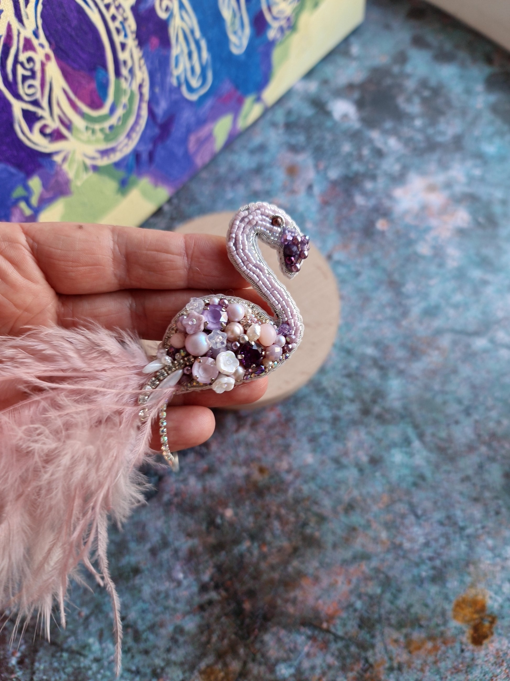 Flamingo Beaded Brooch