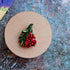 Red berry beaded brooch hand embroidered with green leaves crystals and bead details