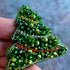 Green crystal Christmas tree beaded brooch hand embroidered with pearl and garland details