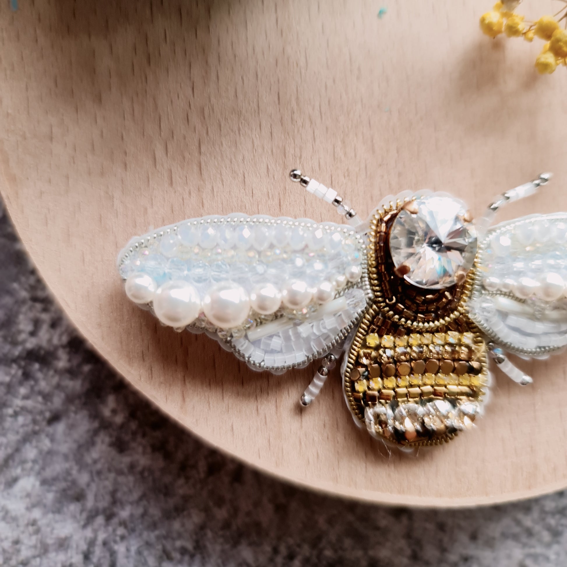 Gold Bee Beaded Brooch Pin