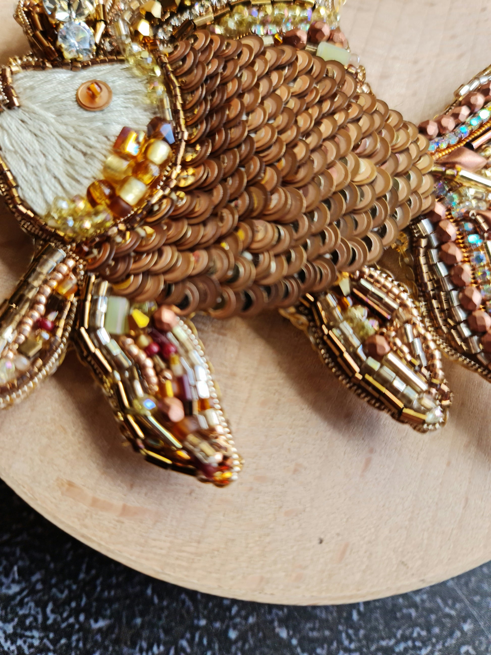 Gold Fish Beaded Brooch