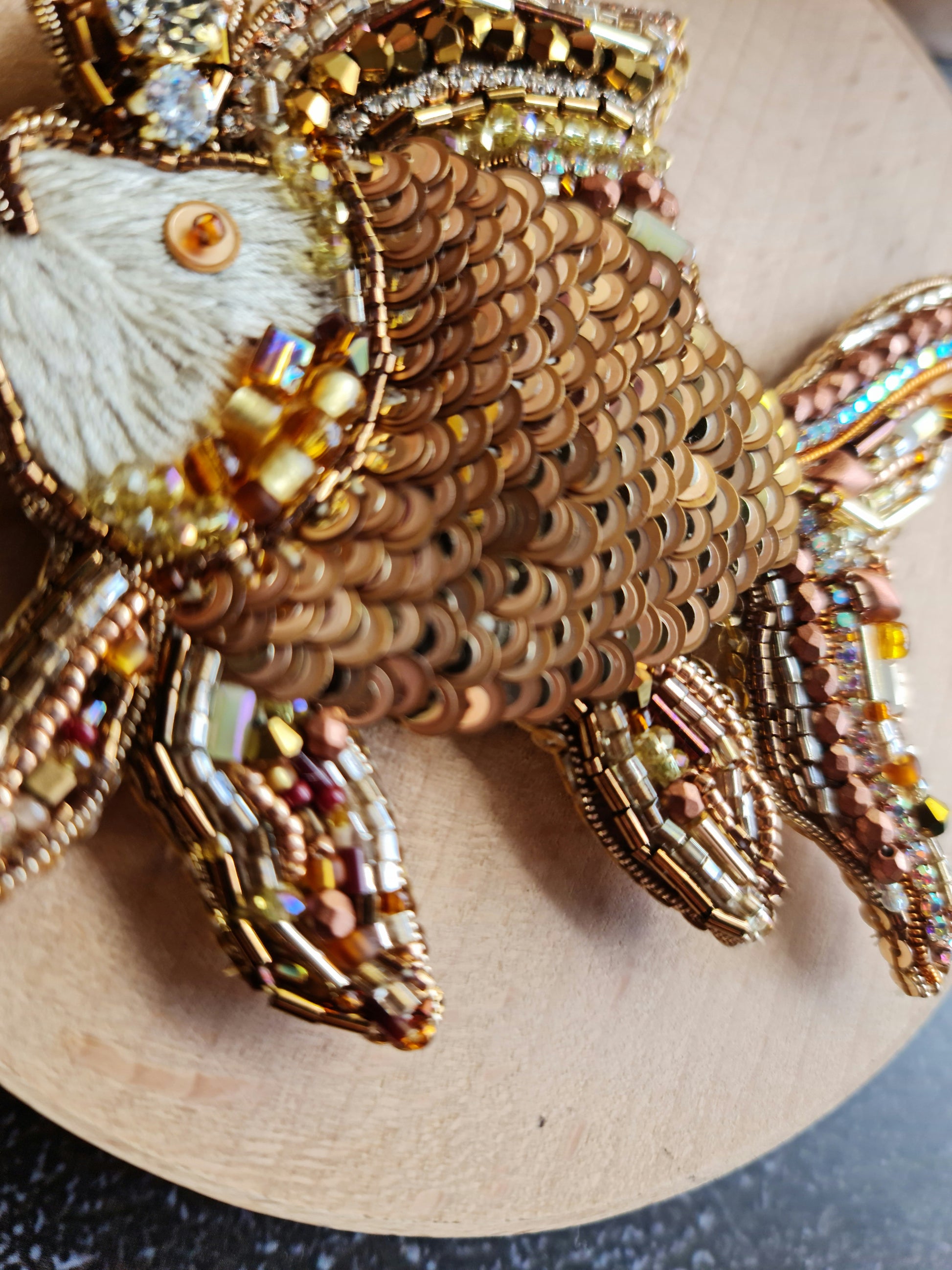 Gold Fish Beaded Brooch