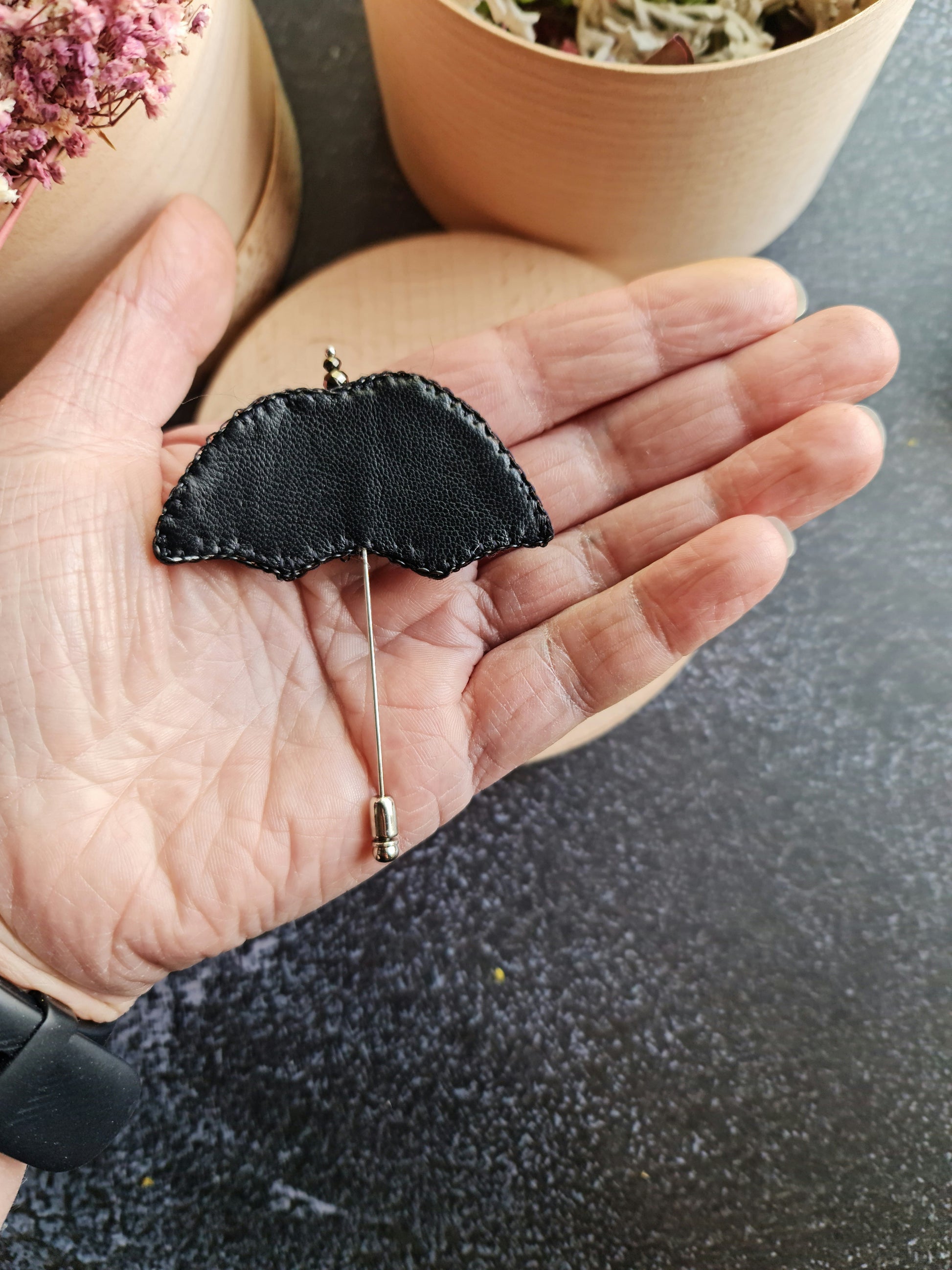 Black Umbrella Beaded Brooch