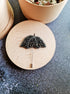 Black umbrella beaded brooch hand embroidered with black crystals beads and silver pin detail