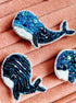 Whale beaded brooches hand embroidered with blue beads crystals and white details in three sizes