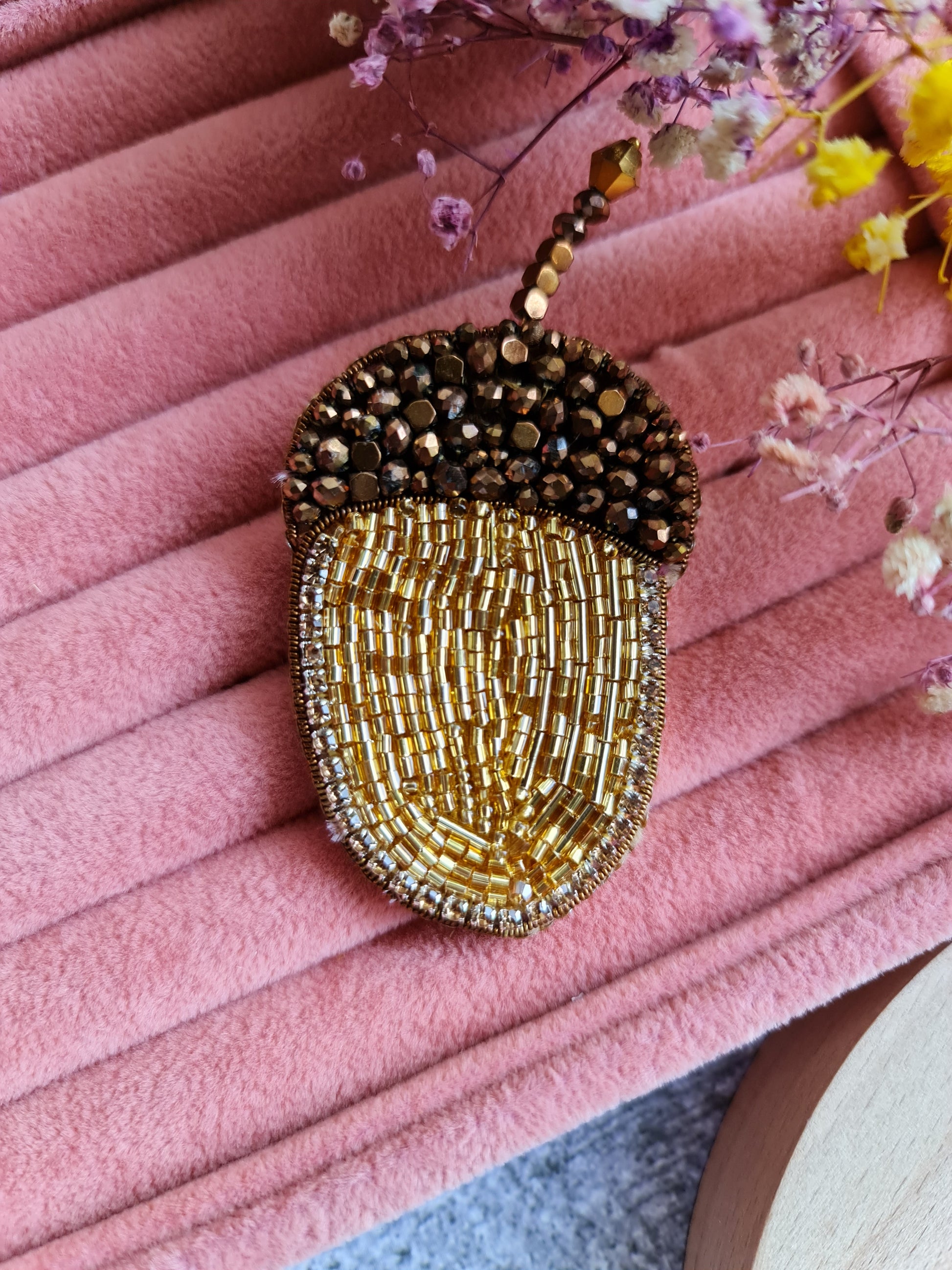 Acorn Beaded Brooch