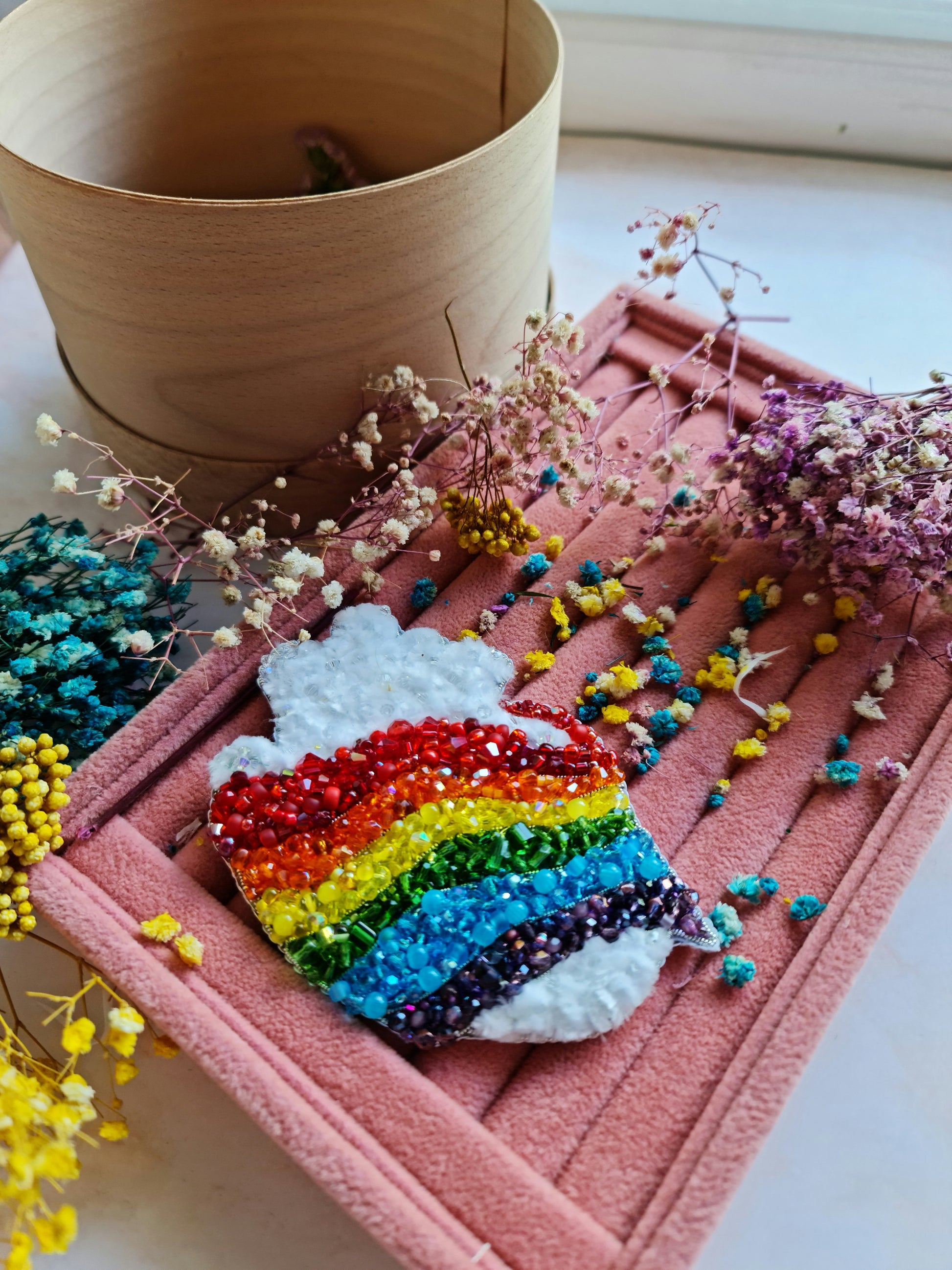 Pride Anatomical Heart Beaded Brooch
