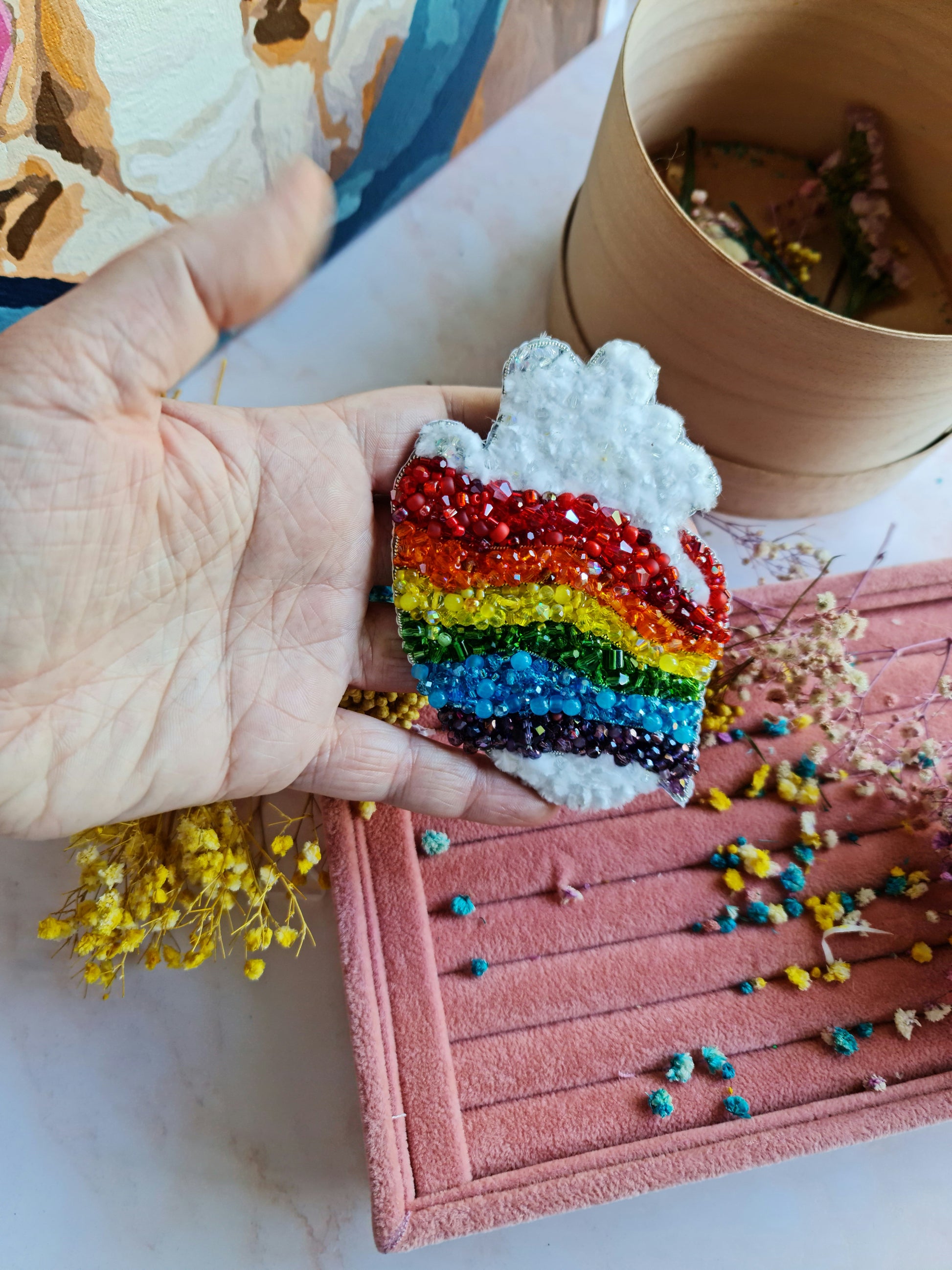 Pride Anatomical Heart Beaded Brooch