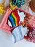 
Pride anatomical heart beaded brooch hand embroidered with rainbow colors and white details