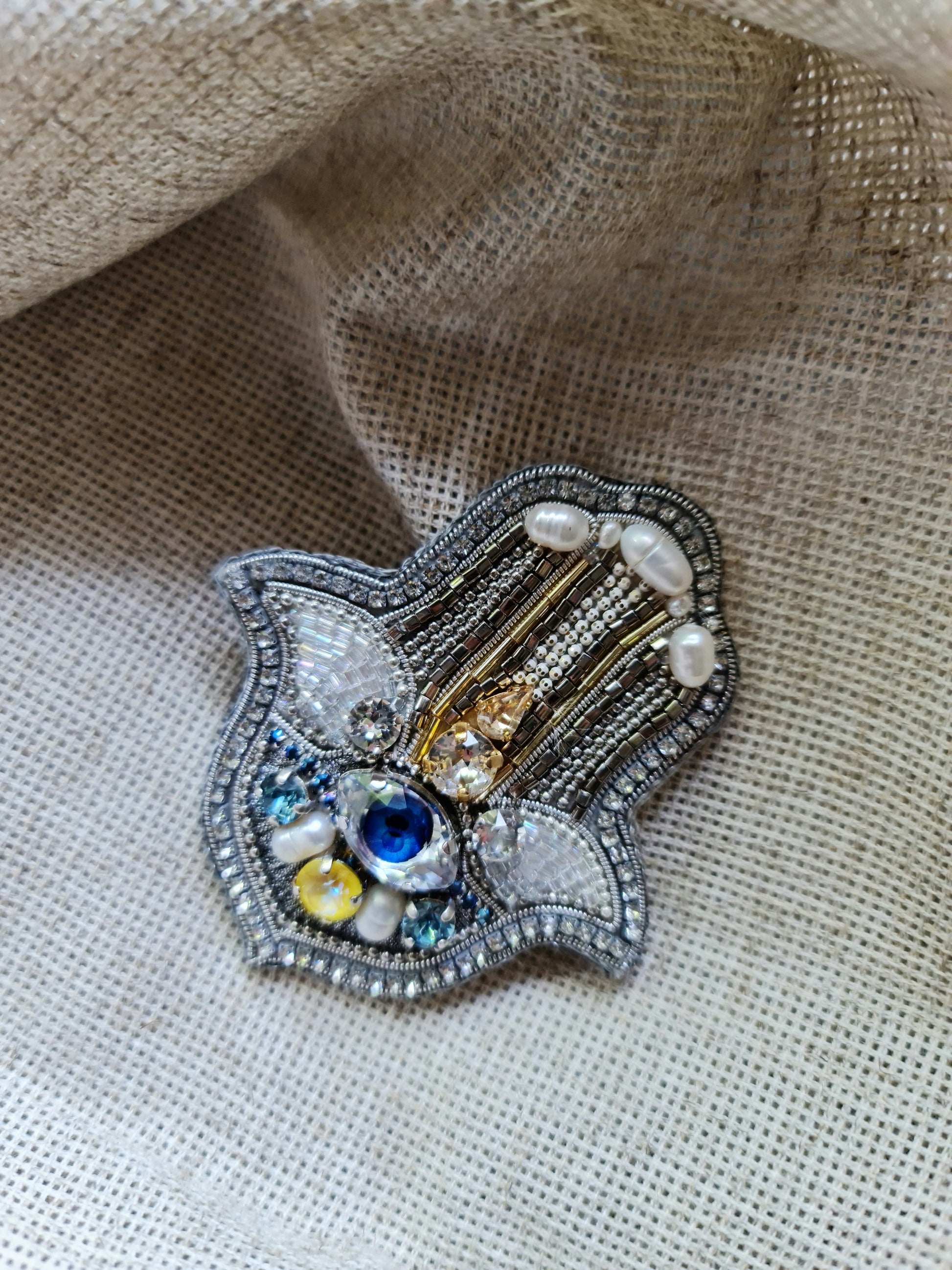 Hamsa Hand Beaded Brooch