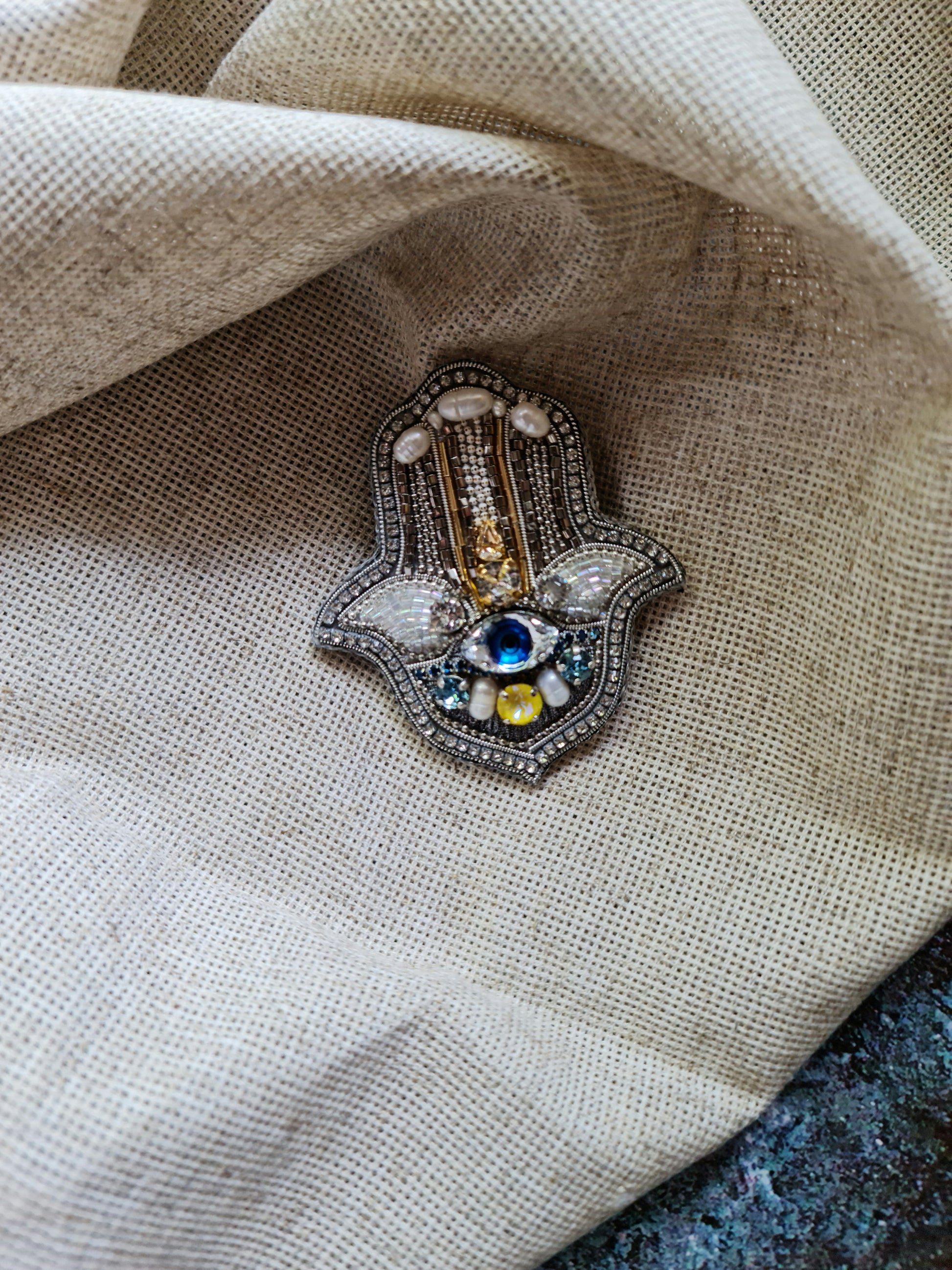 Hamsa Hand Beaded Brooch