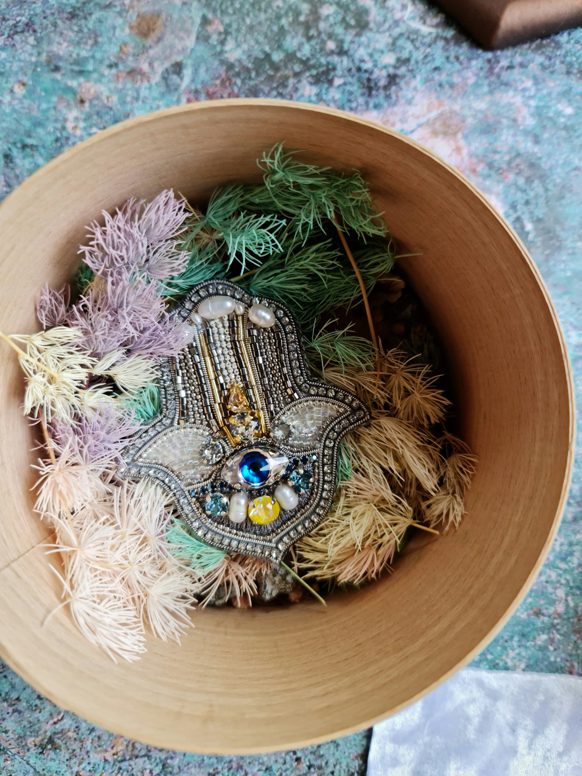 Hamsa Hand Beaded Brooch