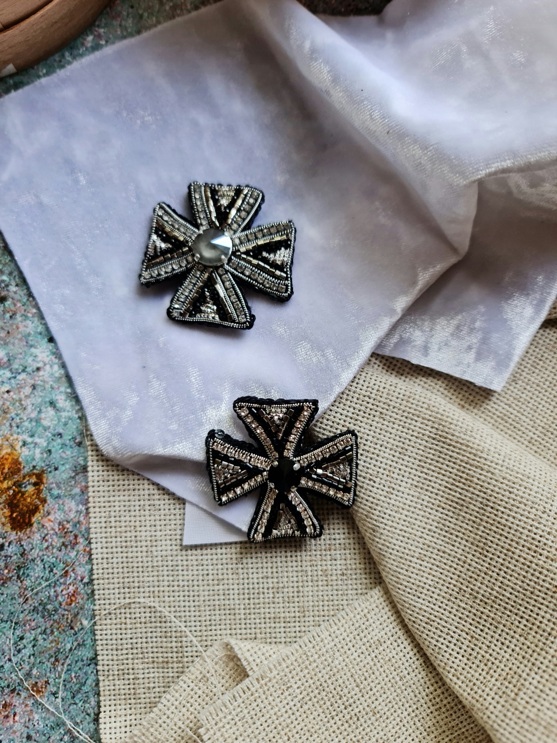Cross Beaded Brooch