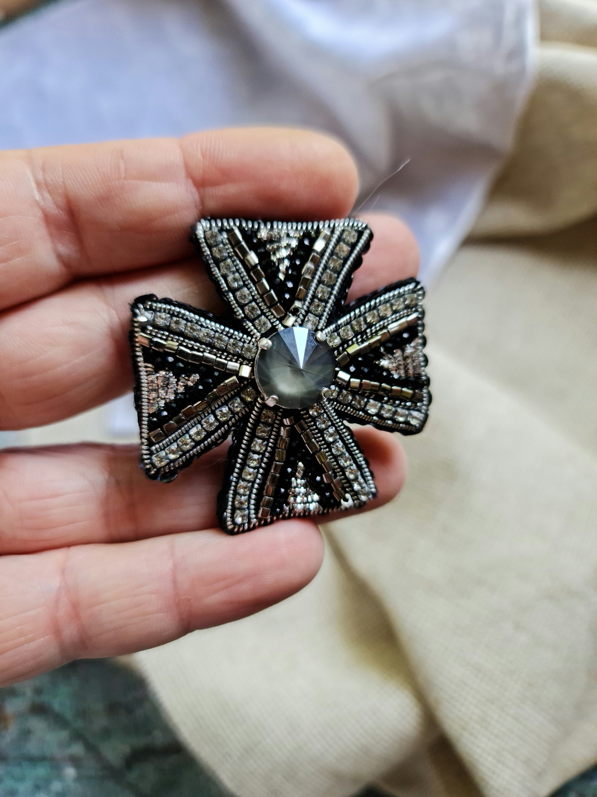 Cross Beaded Brooch